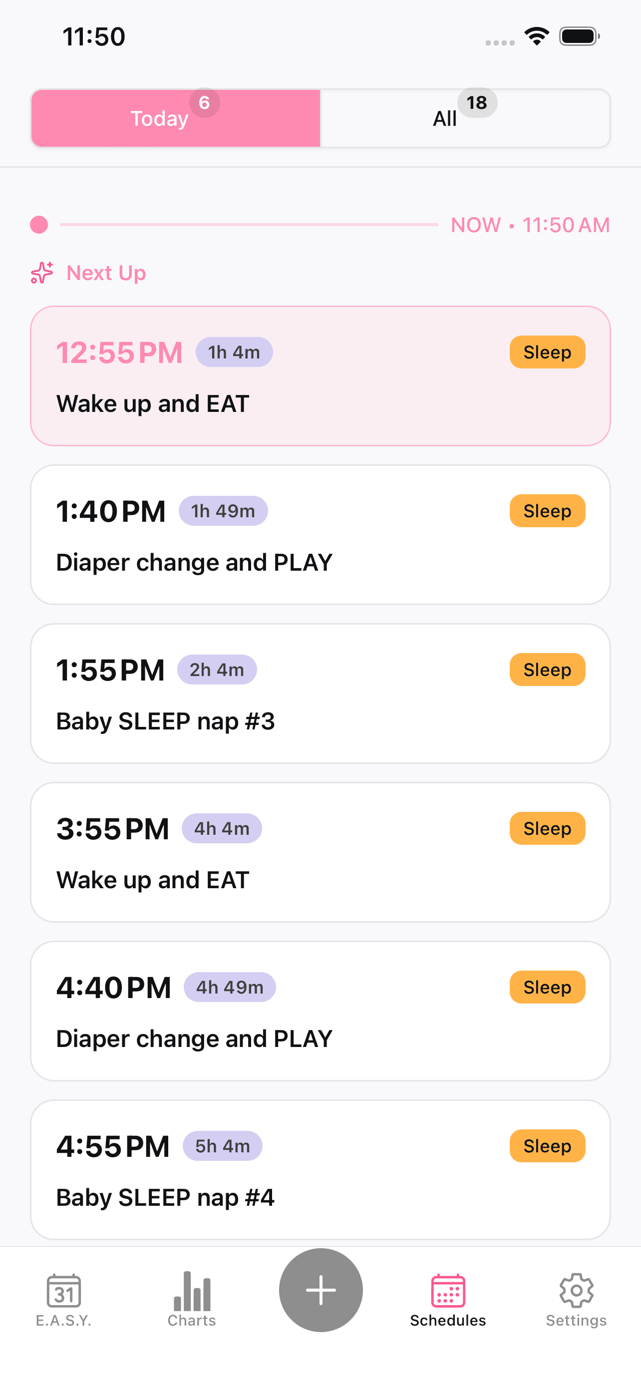 Tính năng điều chỉnh lịch trong ứng dụng BabyEase