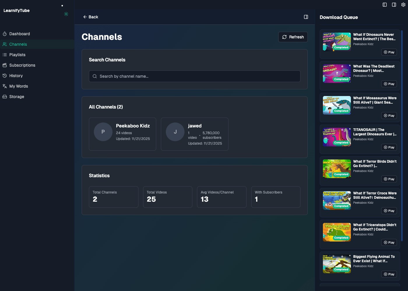 LearnifyTube Channels - Organize Your Content